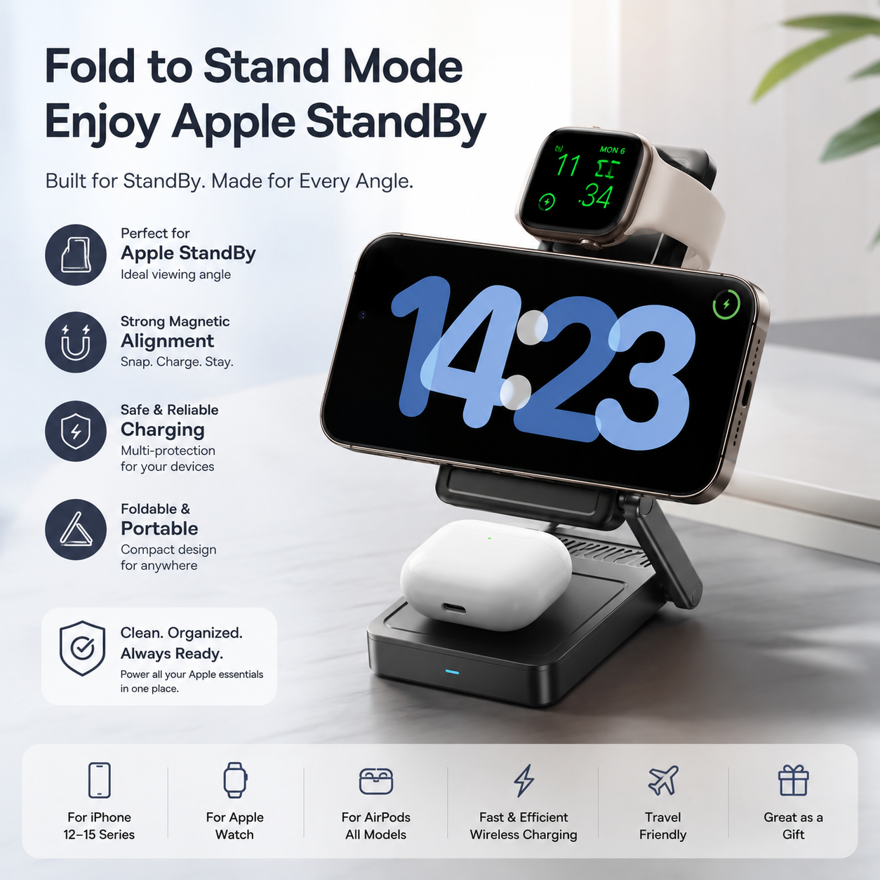 Baseus™ Elite 3-in-1 Magnetic Wireless Charging Station With Free Adapter