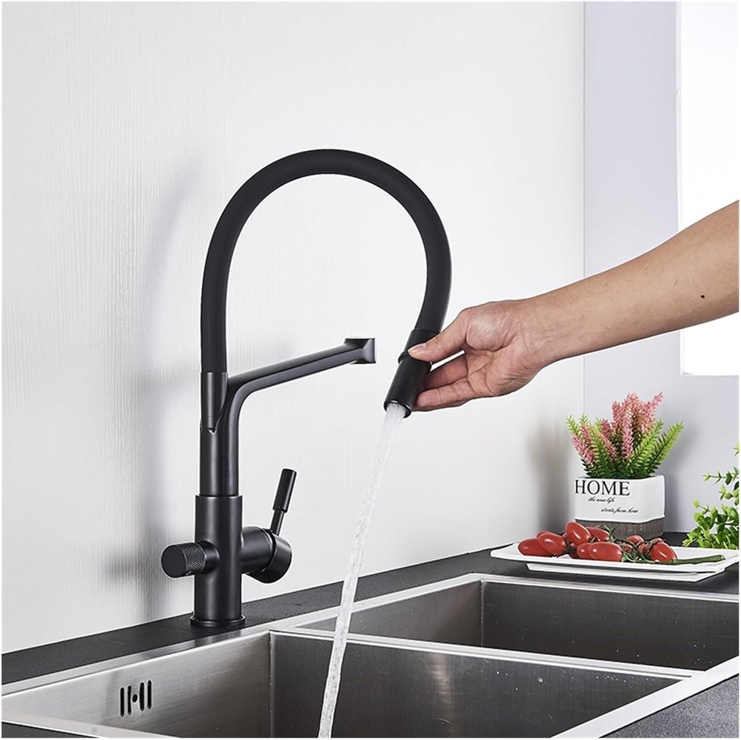 360° Pull-Down Kitchen Faucet – High Pressure Dual Spray, Easy Install (Matte Black)